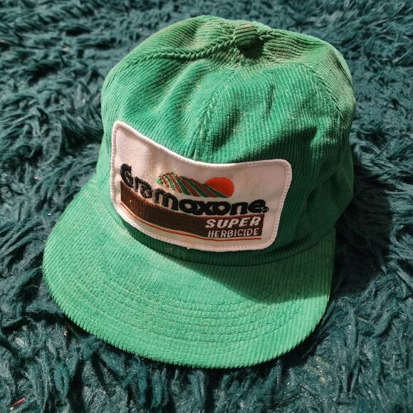 Vintage Gramoxone Super Herbicide Green Corduroy Trucker Hat Snapback USA Made - Picture 1 of 6